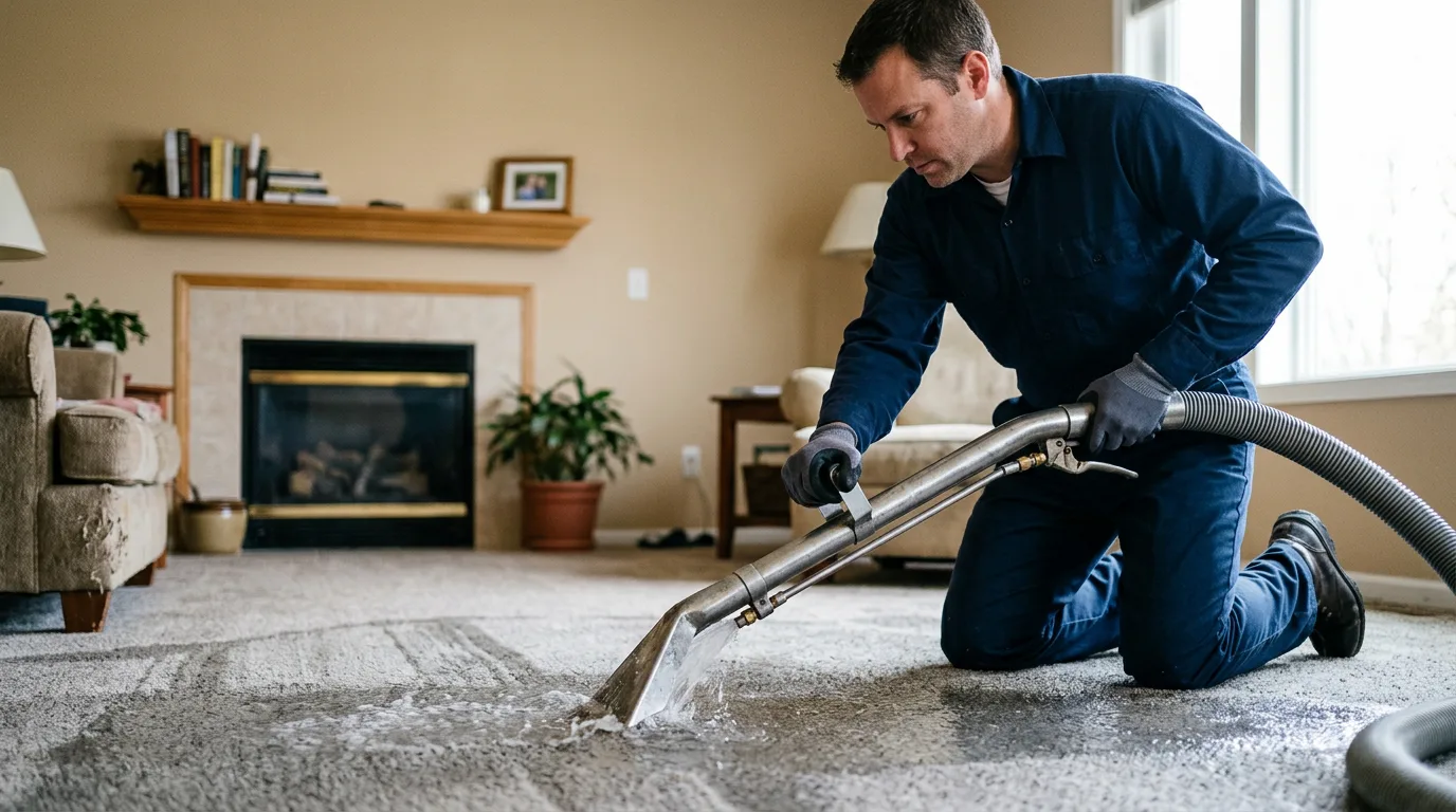 Water damage restoration technician working near Borden, IN
